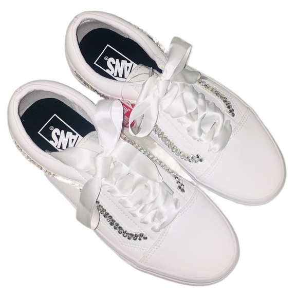 Luxe Crystal Diamond Classic Lace Up Old Skool Vans Hightop All Sizes New - Picture 6 of 9